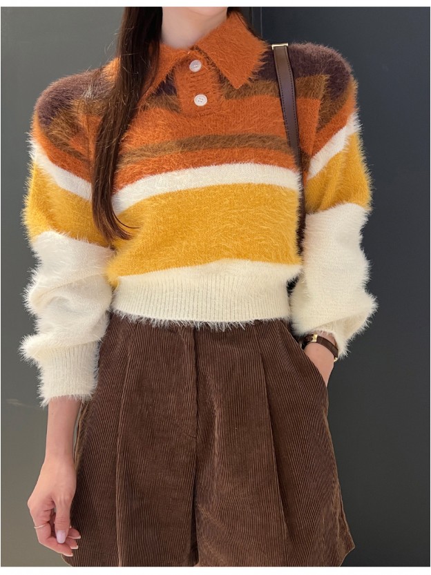 Collar blouse knit/ fur